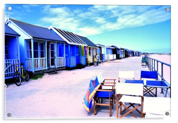 Promenade beach huts, Sandilands, Lincolnshire, UK. Acrylic by john hill