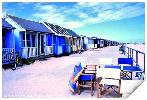 Promenade beach huts, Sandilands, Lincolnshire, UK. Print by john hill