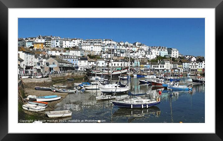 Charming Brixham Harbour View Framed Mounted Print by Roger Mechan