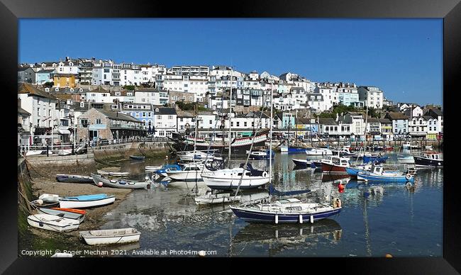 Charming Brixham Harbour View Framed Print by Roger Mechan