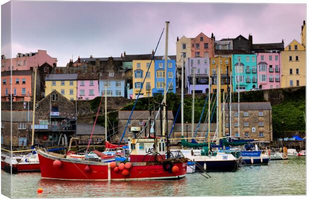 Tenby Harbour Red Boat Canvas Print by Jeremy Hayden