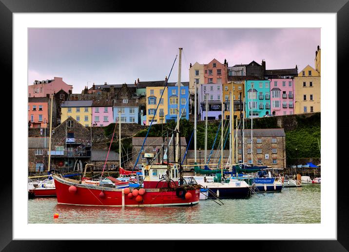 Tenby Harbour Red Boat Framed Mounted Print by Jeremy Hayden