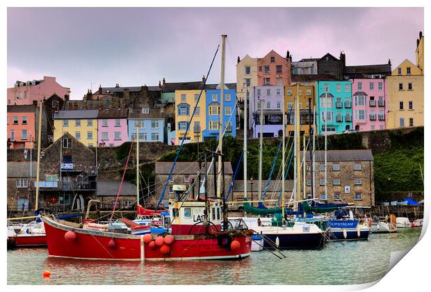 Tenby Harbour Red Boat Print by Jeremy Hayden