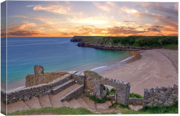 Sunrise at Barafundle Bay in Pembrokeshire Canvas Print by Tracey Turner
