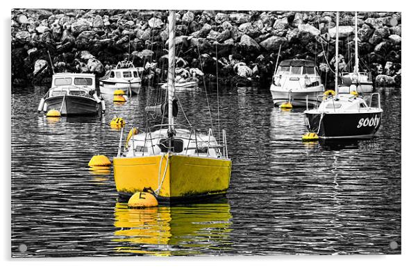 Yellow Boat At Brixham Acrylic by Jason Connolly