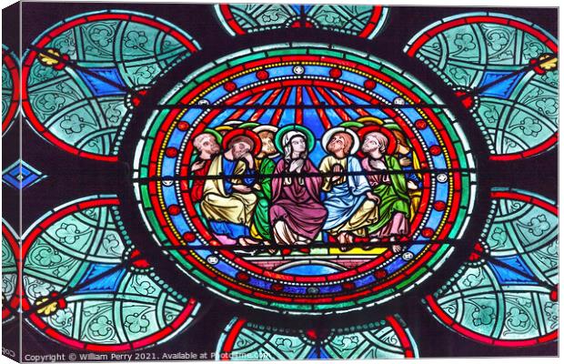 Mary Jesus Stained Glass Notre Dame Cathedral Paris France Canvas Print by William Perry