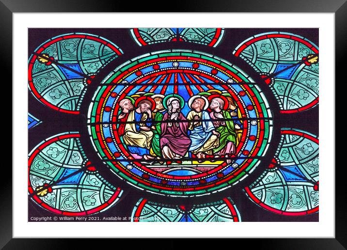 Mary Jesus Stained Glass Notre Dame Cathedral Paris France Framed Mounted Print by William Perry