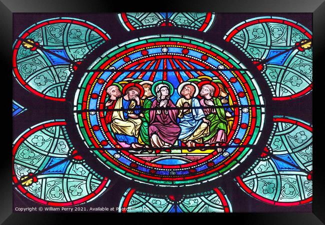 Mary Jesus Stained Glass Notre Dame Cathedral Paris France Framed Print by William Perry