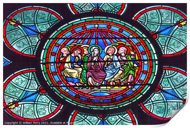 Mary Jesus Stained Glass Notre Dame Cathedral Paris France Print by William Perry