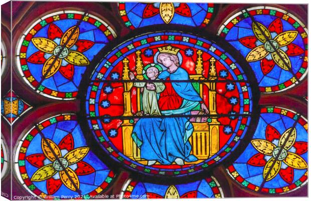 Virgin Mary Stained Glass Notre Dame Cathedral Paris France Canvas Print by William Perry