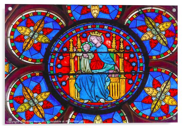 Virgin Mary Stained Glass Notre Dame Cathedral Paris France Acrylic by William Perry