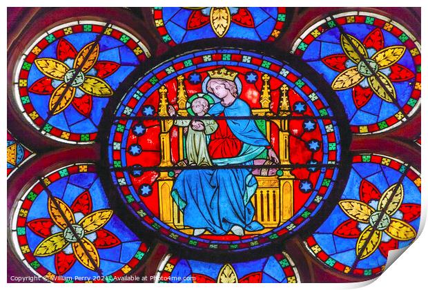 Virgin Mary Stained Glass Notre Dame Cathedral Paris France Print by William Perry