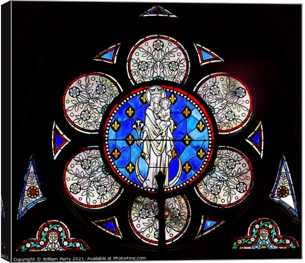 White Mary Stained Glass Notre Dame Cathedral Paris France Canvas Print by William Perry