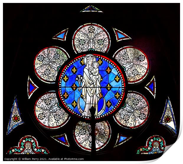 White Mary Stained Glass Notre Dame Cathedral Paris France Print by William Perry
