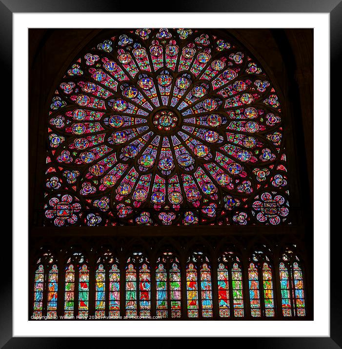 Rose Window Mary Stained Glass Notre Dame Cathedral Paris France Framed Mounted Print by William Perry