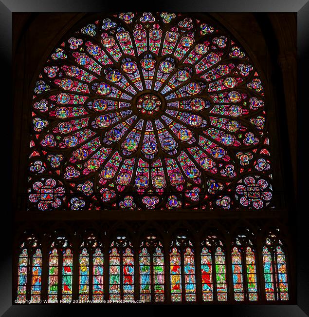 Rose Window Mary Stained Glass Notre Dame Cathedral Paris France Framed Print by William Perry
