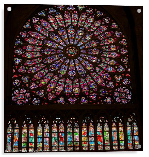 Rose Window Mary Stained Glass Notre Dame Cathedral Paris France Acrylic by William Perry