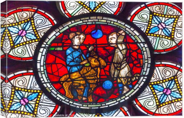 Lost Sheep Parable Stained Glass Notre Dame Cathedral Paris Fran Canvas Print by William Perry