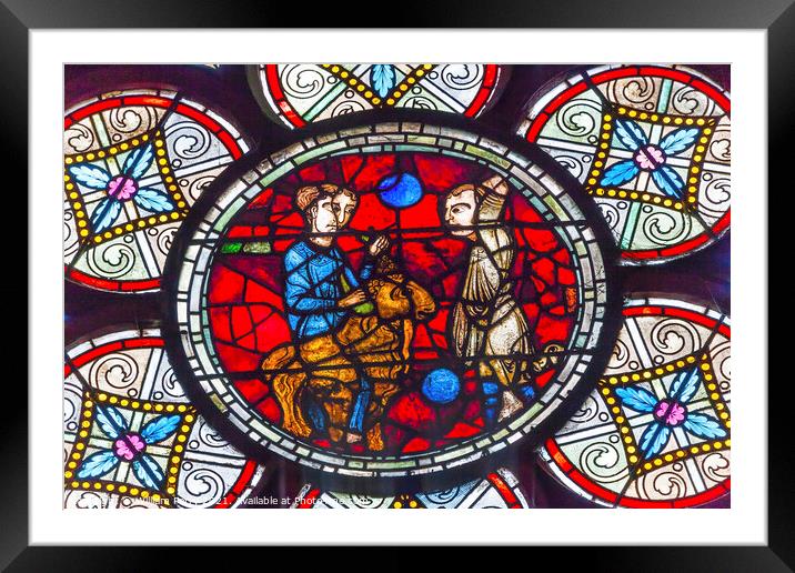 Lost Sheep Parable Stained Glass Notre Dame Cathedral Paris Fran Framed Mounted Print by William Perry
