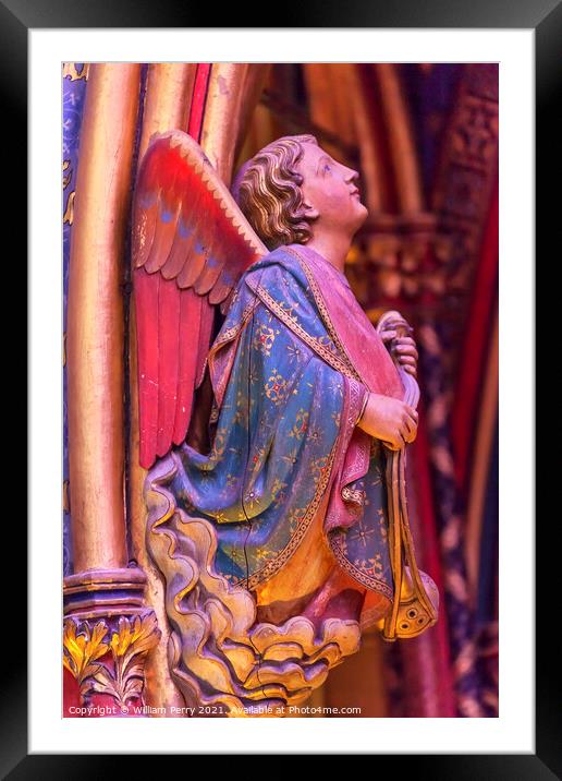 Angel Wood Carving Cathedral Sainte Chapelle Paris France Framed Mounted Print by William Perry