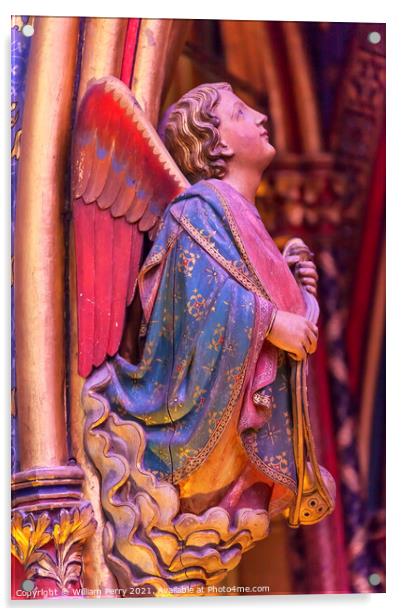 Angel Wood Carving Cathedral Sainte Chapelle Paris France Acrylic by William Perry