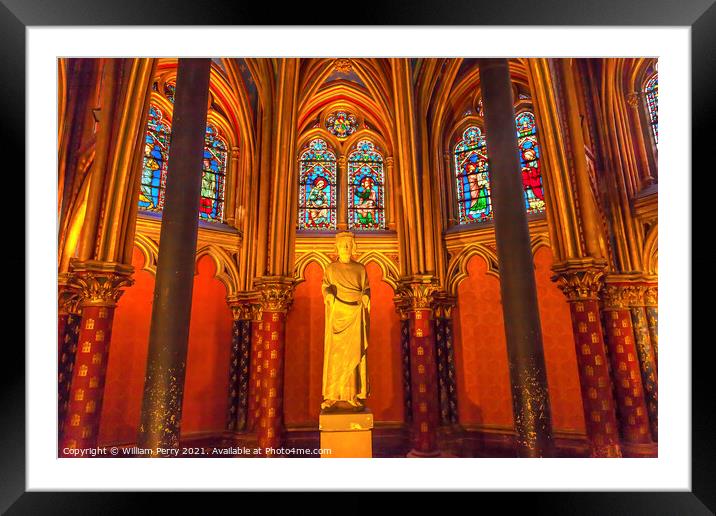 Louis 9Th Memorial Stained Glass Chapel Sainte Chapelle Paris Fr Framed Mounted Print by William Perry