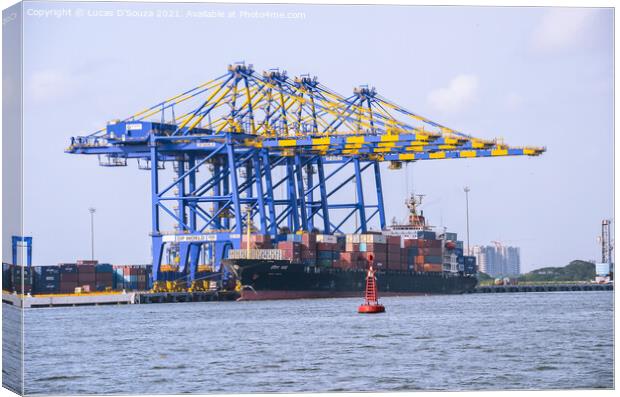 Cranes at a sea port Canvas Print by Lucas D'Souza