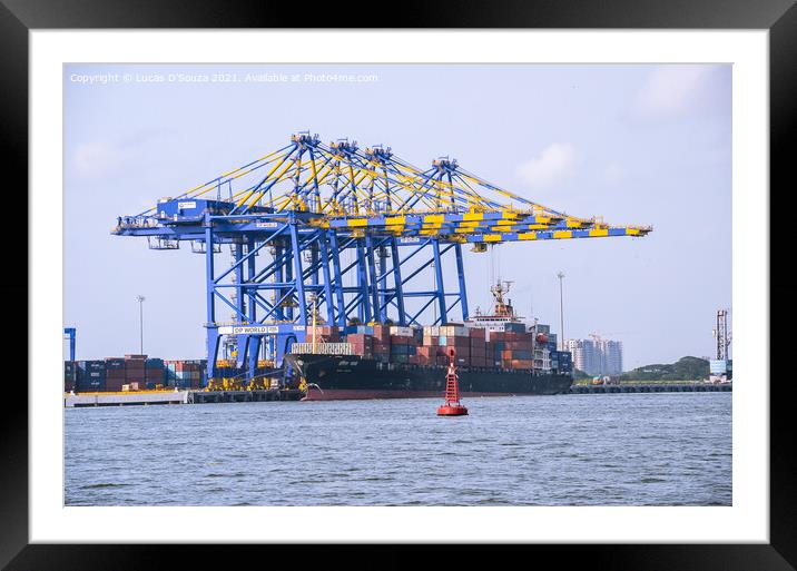 Cranes at a sea port Framed Mounted Print by Lucas D'Souza