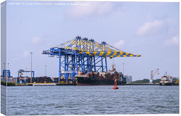 Cranes at a sea port Canvas Print by Lucas D'Souza