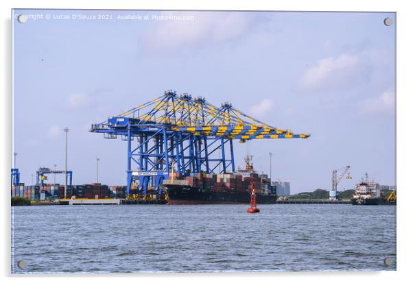 Cranes at a sea port Acrylic by Lucas D'Souza