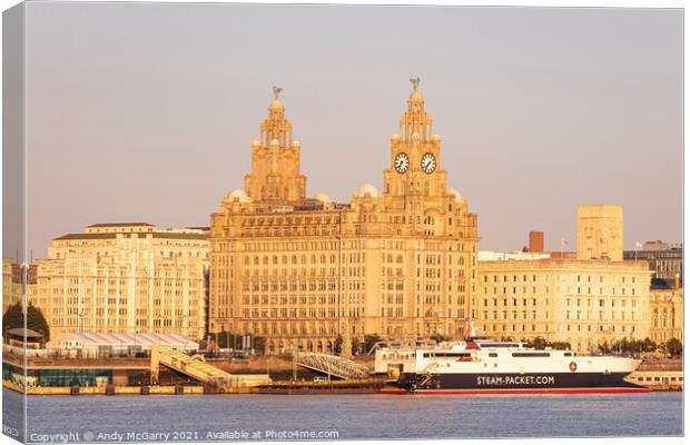 Liverpool Liver Building and Steam Packet Ferry Canvas Print by Andy McGarry