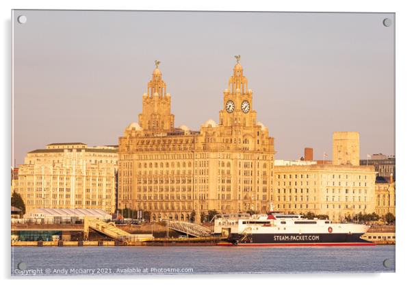 Liverpool Liver Building and Steam Packet Ferry Acrylic by Andy McGarry