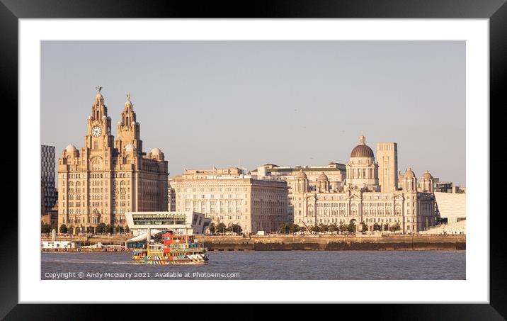 Mersey Ferry and the three Graces Framed Mounted Print by Andy McGarry