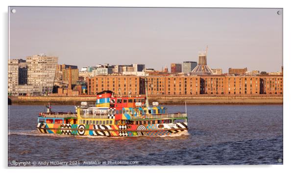 Mersey Ferry and Liverpool Catholic Cathedral Acrylic by Andy McGarry