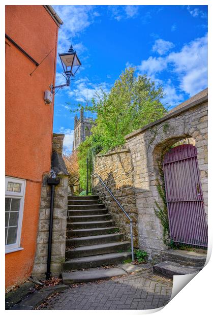 Church Steps in Dursley, Gloucestershire Print by Tracey Turner