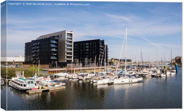 Ely River Marina Cardiff Canvas Print by Pearl Bucknall