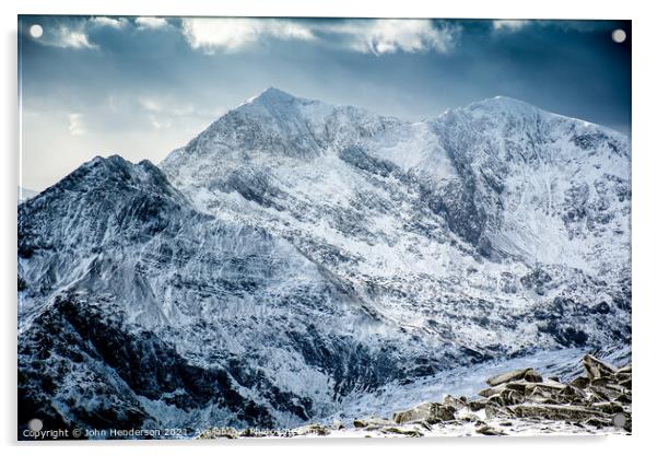 Snowdon winter Acrylic by John Henderson