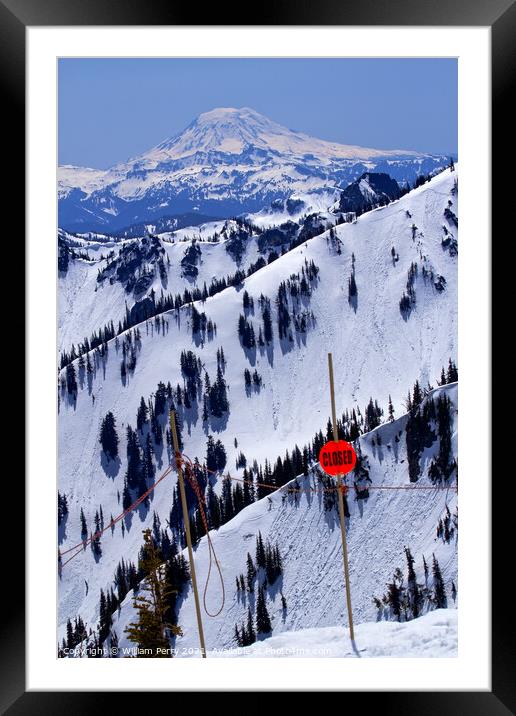 Back Country Snowy Mount Saint Adams Ridge Lines Closed Sign Framed Mounted Print by William Perry