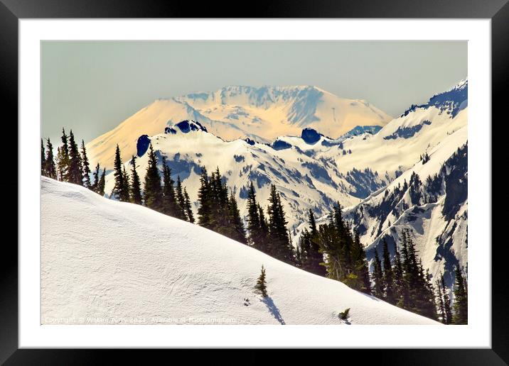 Snowy Mount Saint Helens and Ridge Lines Framed Mounted Print by William Perry