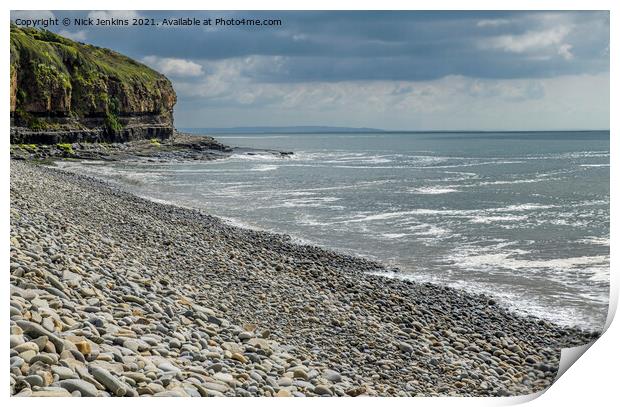 Amroth Beach Pembrokeshire - the East End Print by Nick Jenkins