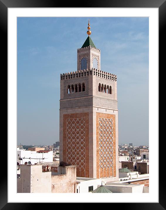 El-Zitouna Minaret Framed Mounted Print by Tom Gomez