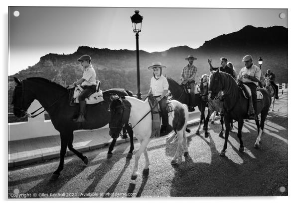 Men on horses parade Acrylic by Giles Rocholl