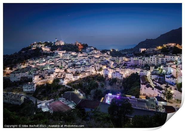 Casares Spanish town at night Print by Giles Rocholl