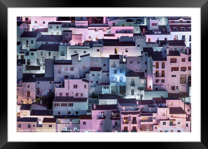 Spanish village at night Framed Mounted Print by Giles Rocholl