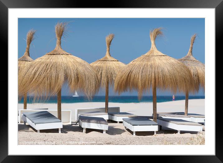 Tarifa beach sun loungers Spain Framed Mounted Print by Giles Rocholl