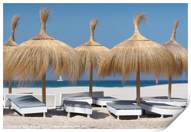 Tarifa beach sun loungers Spain Print by Giles Rocholl
