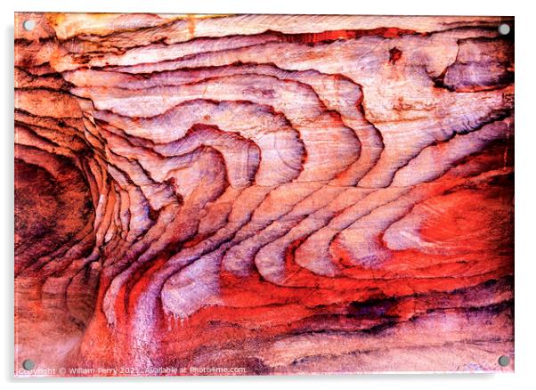 Red Rock Abstract Near Royal Tombs Petra Jordan Acrylic by William Perry