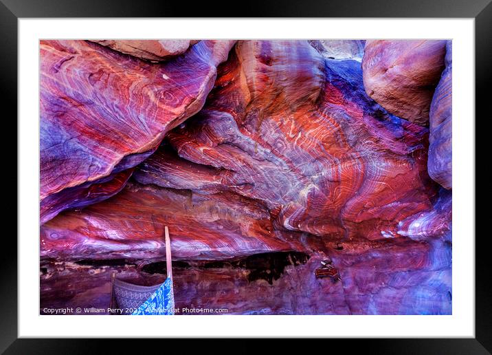 Red Rock Abstract Cave Near Royal Tombs Petra Jordan Framed Mounted Print by William Perry