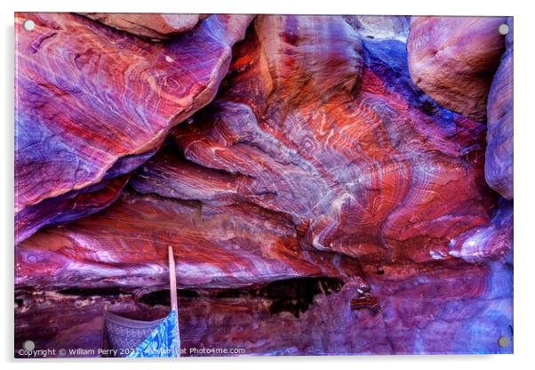 Red Rock Abstract Cave Near Royal Tombs Petra Jordan Acrylic by William Perry
