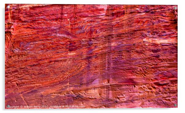 Rose Red Rock Tomb Abstract Street of Facades Petra Jordan  Acrylic by William Perry